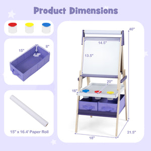 3-in-1 Art Easel for Kids with Magnetic Chalkboard and Whiteboard-Purple view 5