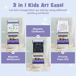 3-in-1 Art Easel for Kids with Magnetic Chalkboard and Whiteboard-Purple view 6