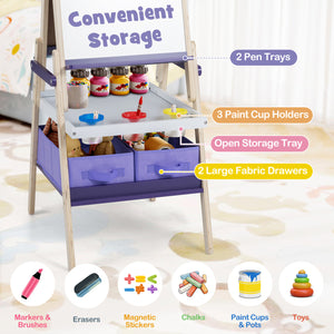 3-in-1 Art Easel for Kids with Magnetic Chalkboard and Whiteboard-Purple view 7