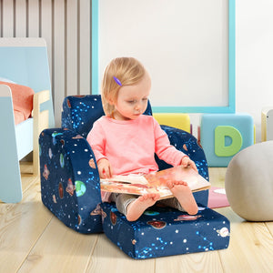3-in-1 Convertible Kid Sofa Bed Flip-Out Chair Lounger for Toddler-Blue view 2
