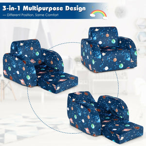 3-in-1 Convertible Kid Sofa Bed Flip-Out Chair Lounger for Toddler-Blue view 5