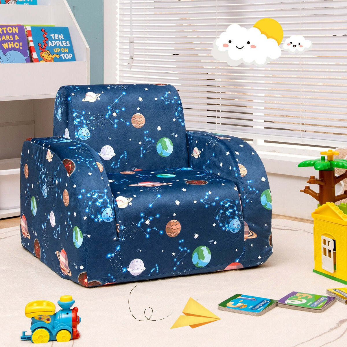 3-in-1 Convertible Kid Sofa Bed Flip-Out Chair Lounger for Toddler-Blue view 6