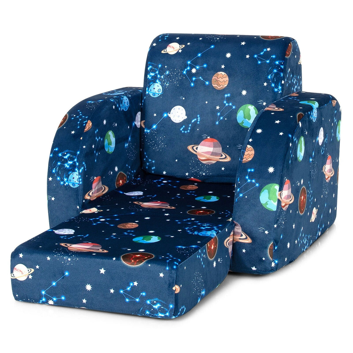 3-in-1 Convertible Kid Sofa Bed Flip-Out Chair Lounger for Toddler-Blue view 7