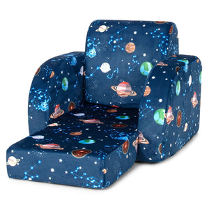 3-in-1 Convertible Kid Sofa Bed Flip-Out Chair Lounger for Toddler-Blue view 7