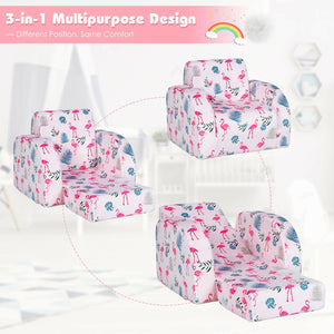 3-in-1 Convertible Kid Sofa Bed Flip-Out Chair Lounger for Toddler-Pink view 5