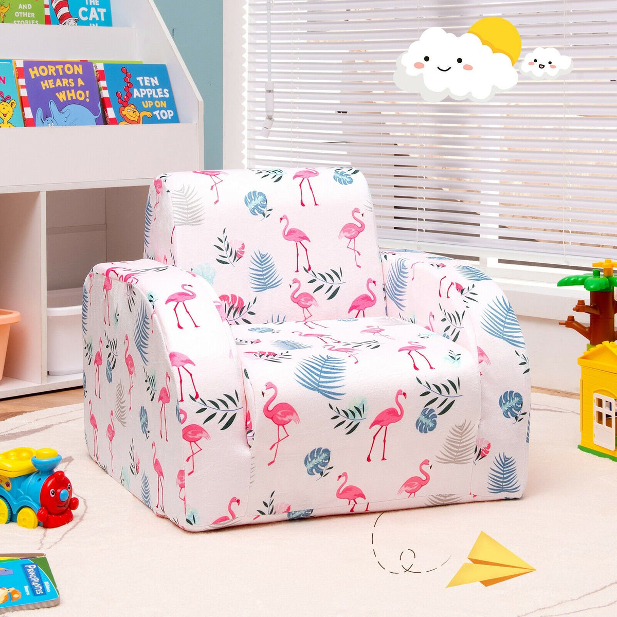 3-in-1 Convertible Kid Sofa Bed Flip-Out Chair Lounger for Toddler-Pink view 6