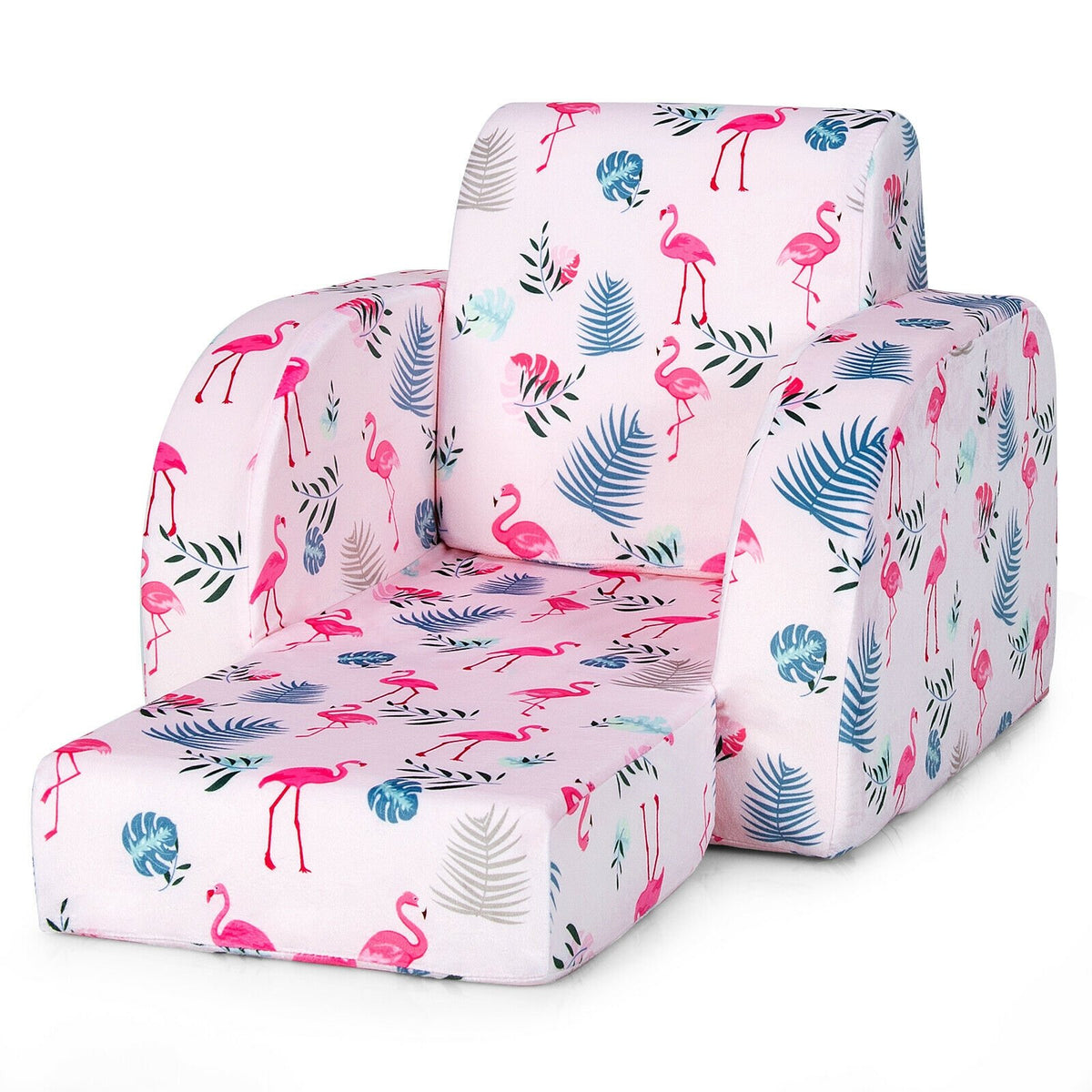 3-in-1 Convertible Kid Sofa Bed Flip-Out Chair Lounger for Toddler-Pink view 8
