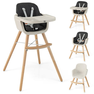 3-in-1 Convertible Wooden High Chair with Cushion-Black view 4