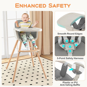 3-in-1 Convertible Wooden High Chair with Cushion-Gray view 8