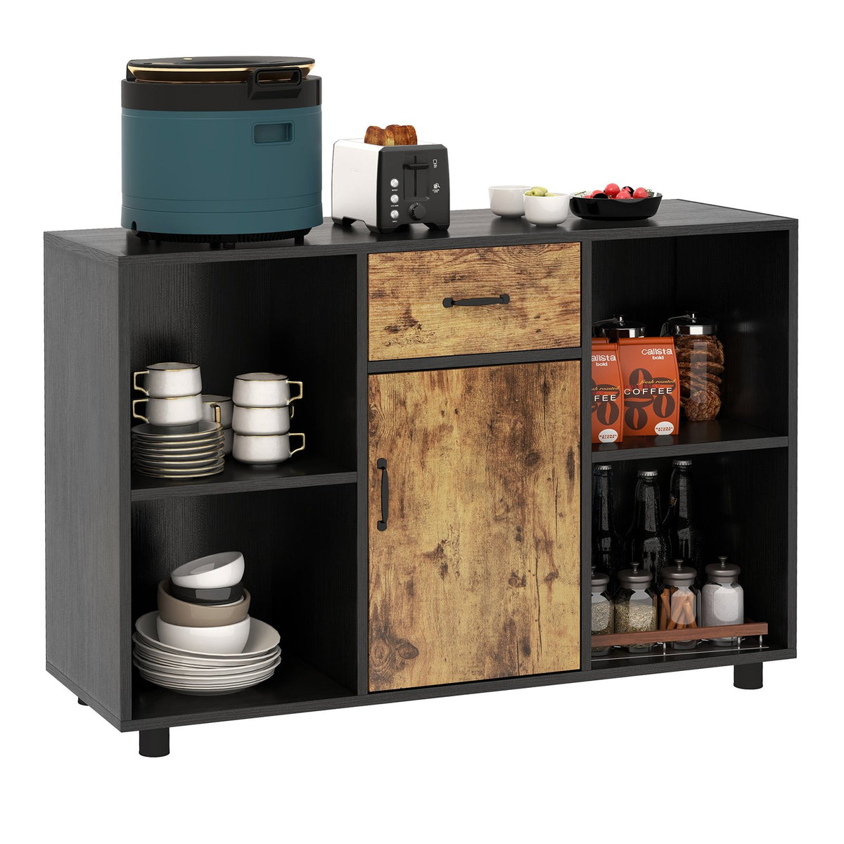 3-in-1 Dining Set: Windsor Chairs, Industrial Sideboard & Wall-Mount Wine Rack Combo view 4