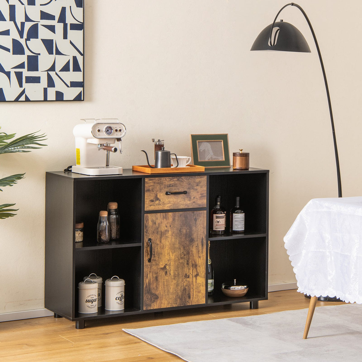 3-in-1 Dining Set: Windsor Chairs, Industrial Sideboard & Wall-Mount Wine Rack Combo view 7