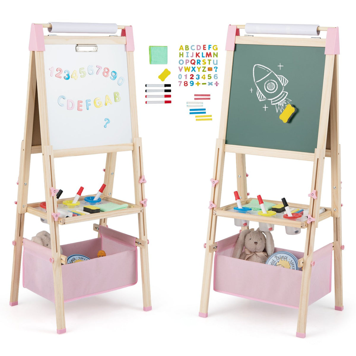 3-in-1 Double-Sided Adjustable Kid Easel for 3-8 Years Old Toddlers-Pink