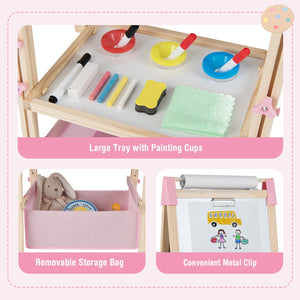 3-in-1 Double-Sided Adjustable Kid Easel for 3-8 Years Old Toddlers-Pink view 5