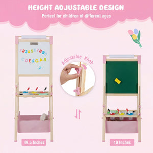 3-in-1 Double-Sided Adjustable Kid Easel for 3-8 Years Old Toddlers-Pink view 8
