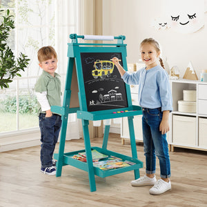 3-in-1 Double-sided Art Easel with Chalkboard and Magnetic Whiteboard-Green view 2