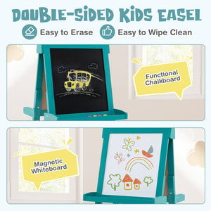 3-in-1 Double-sided Art Easel with Chalkboard and Magnetic Whiteboard-Green view 7