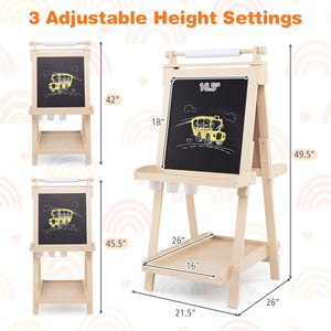 3-in-1 Double-sided Art Easel with Chalkboard and Magnetic Whiteboard-Natrual view 5