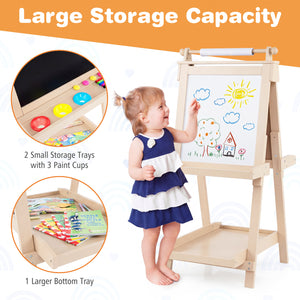 3-in-1 Double-sided Art Easel with Chalkboard and Magnetic Whiteboard-Natrual view 6