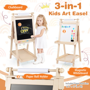 3-in-1 Double-sided Art Easel with Chalkboard and Magnetic Whiteboard-Natrual view 7
