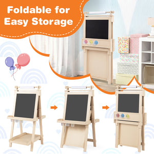 3-in-1 Double-sided Art Easel with Chalkboard and Magnetic Whiteboard-Natrual view 8