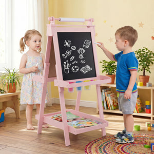 3-in-1 Double-sided Art Easel with Chalkboard and Magnetic Whiteboard-Pink view 2