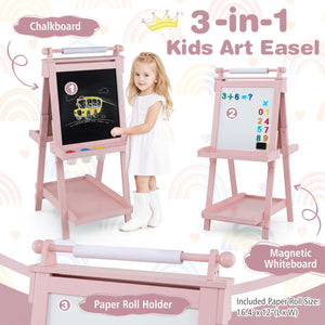 3-in-1 Double-sided Art Easel with Chalkboard and Magnetic Whiteboard-Pink view 7