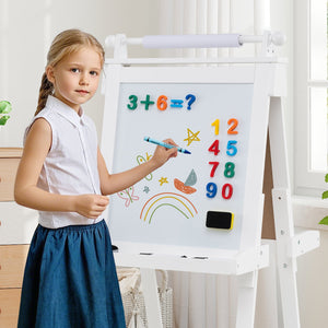 3-in-1 Double-sided Art Easel with Chalkboard and Magnetic Whiteboard-White view 3