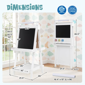 3-in-1 Double-sided Art Easel with Chalkboard and Magnetic Whiteboard-White view 5