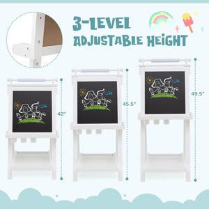3-in-1 Double-sided Art Easel with Chalkboard and Magnetic Whiteboard-White view 6