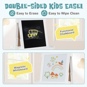 3-in-1 Double-sided Art Easel with Chalkboard and Magnetic Whiteboard-White view 7