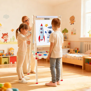 3-in-1 Double-Sided Folding Wooden Kids Art Easel with Paper Roll view 2