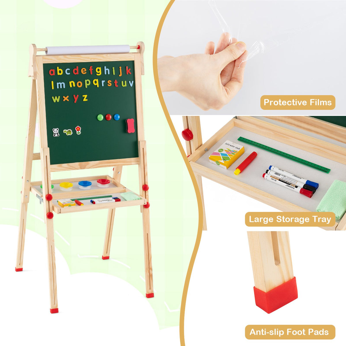3-in-1 Double-Sided Folding Wooden Kids Art Easel with Paper Roll view 6