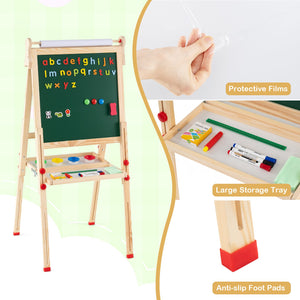 3-in-1 Double-Sided Folding Wooden Kids Art Easel with Paper Roll view 6