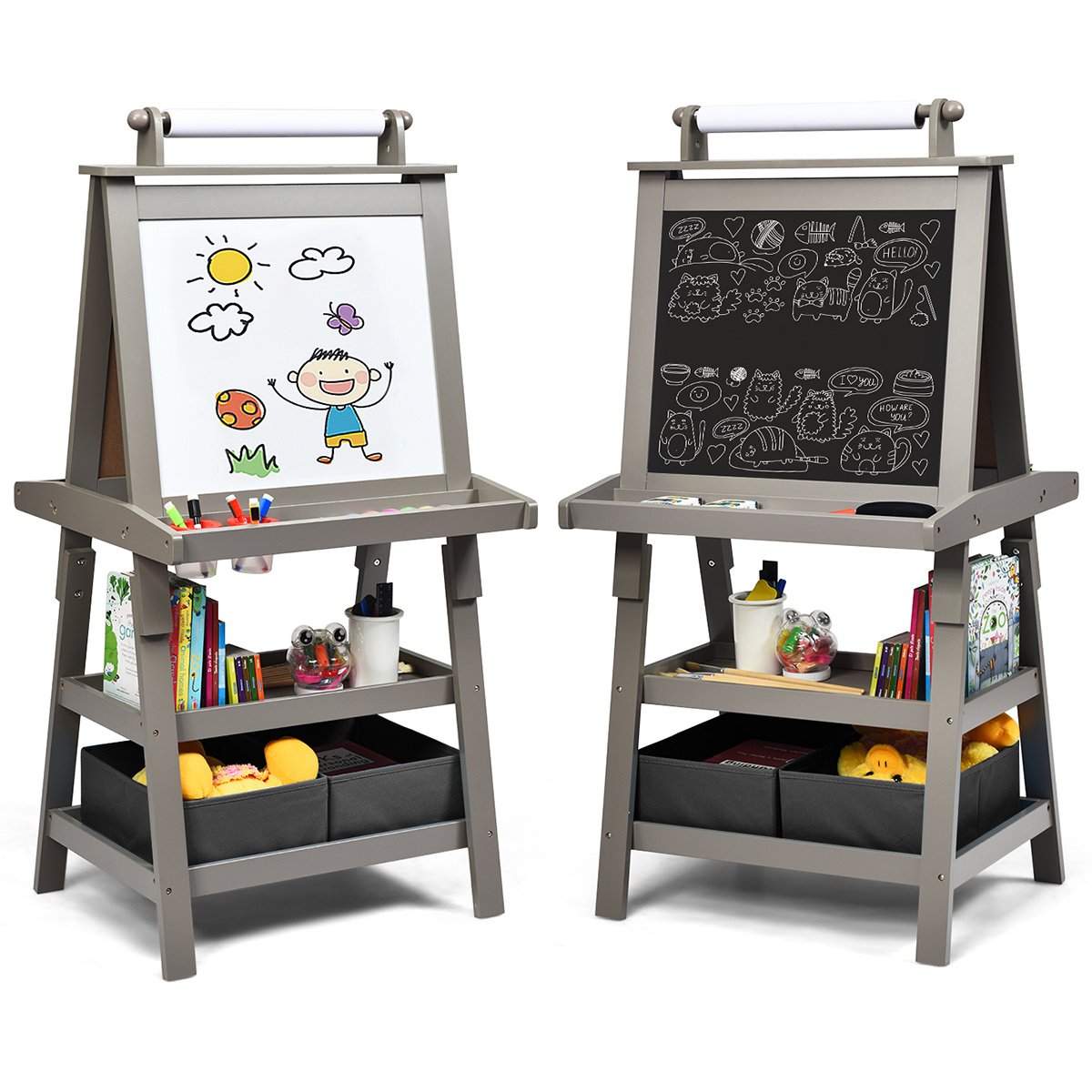 3 in 1 Double-Sided Storage Art Easel-Gray view 4