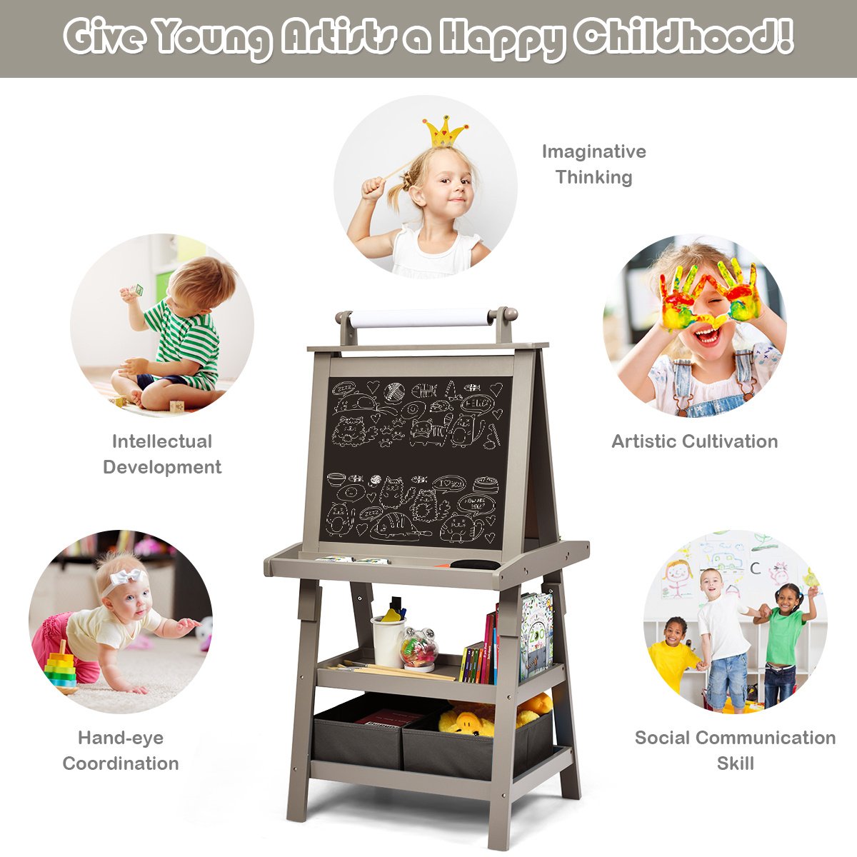 3 in 1 Double-Sided Storage Art Easel-Gray view 7