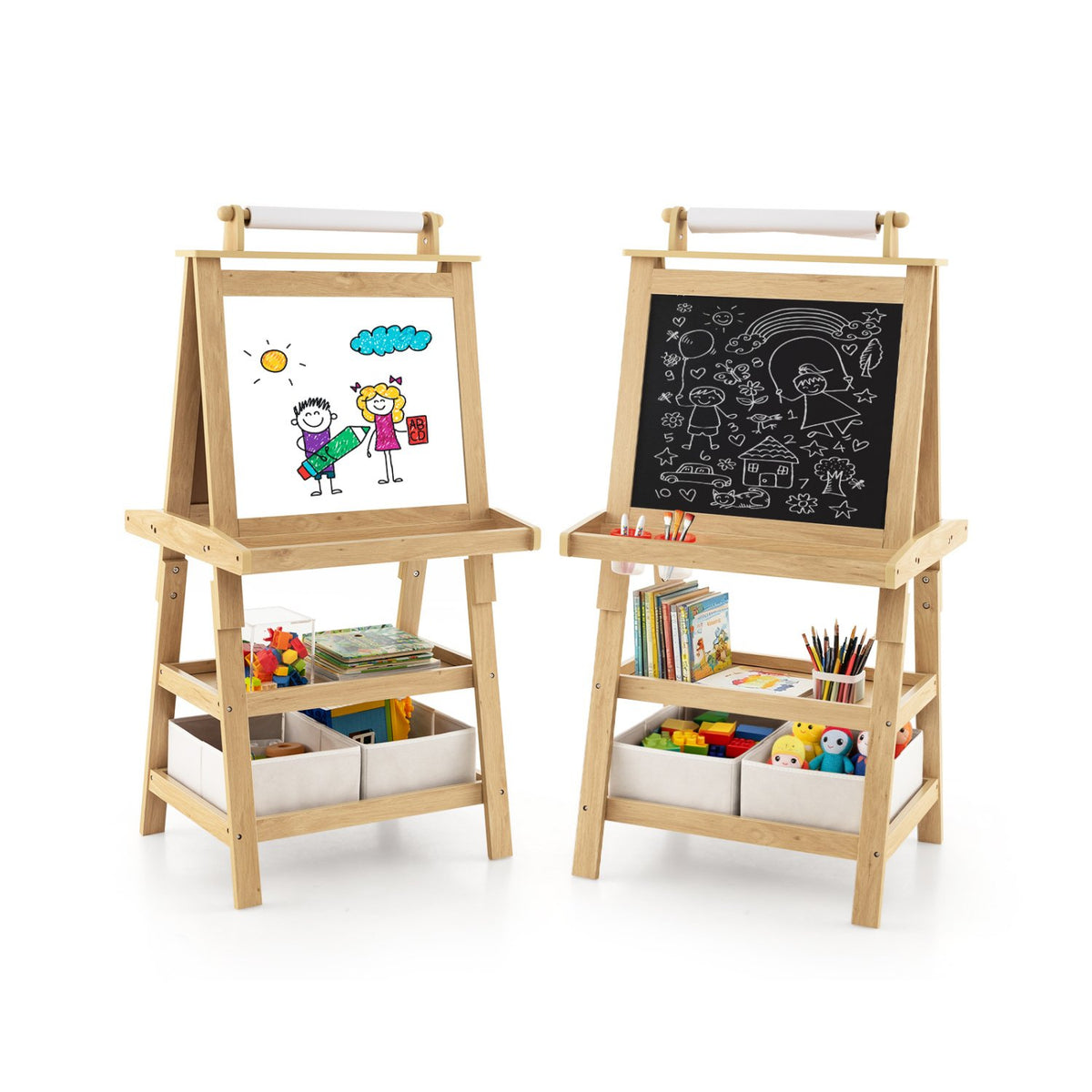 3-in-1 Double-Sided Storage Art Easel-Natural view 4