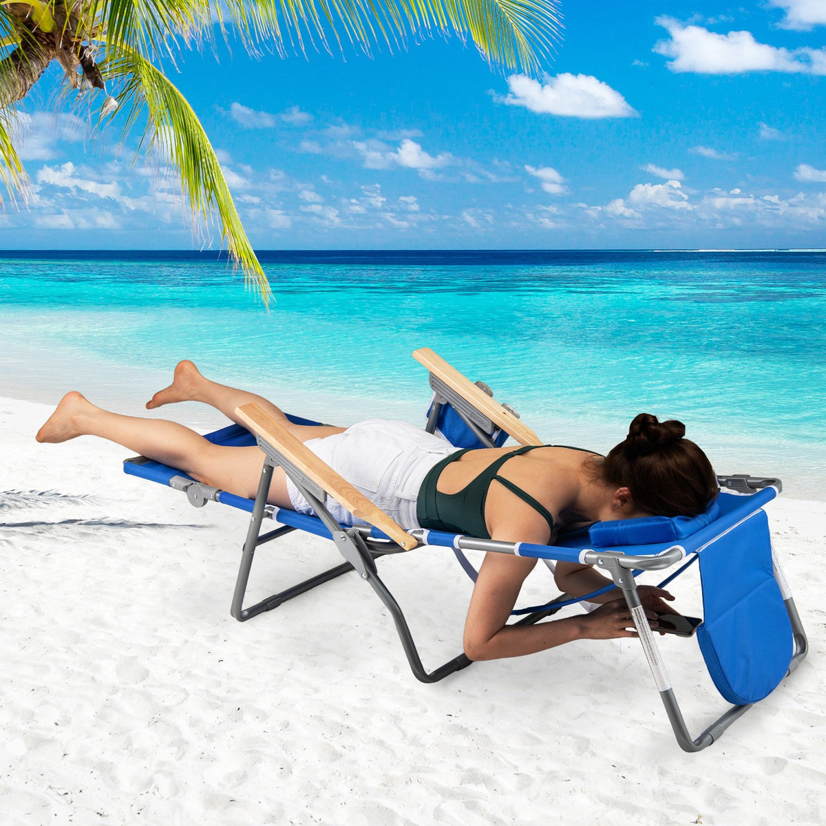 3-IN-1 Foldable Beach Chair with Footrest and Adjustable Backrest-Navy view 2