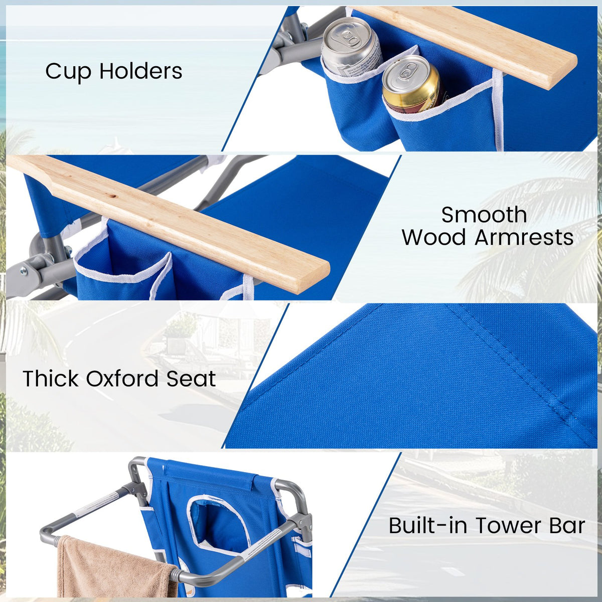 3-IN-1 Foldable Beach Chair with Footrest and Adjustable Backrest-Navy view 9