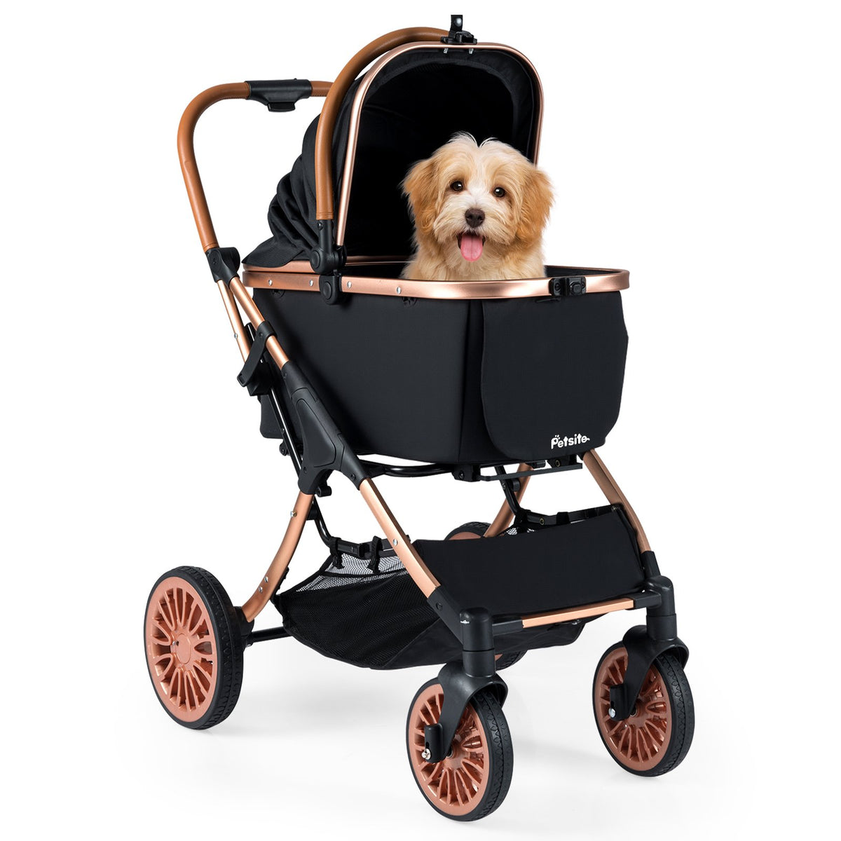 3-in-1 Foldable Pet Stroller with, Sun Shade and Safety Belt for up to 55 lbs Small Medium Dogs Cats-Black view 4