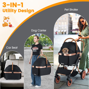 3-in-1 Foldable Pet Stroller with, Sun Shade and Safety Belt for up to 55 lbs Small Medium Dogs Cats-Black view 6