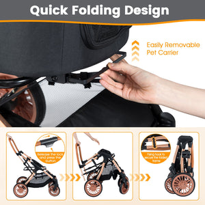 3-in-1 Foldable Pet Stroller with, Sun Shade and Safety Belt for up to 55 lbs Small Medium Dogs Cats-Black view 7