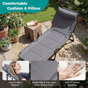 3 in 1 Folding Camping Cot Comfy Padded Convertible Single Sofa Chair-Gray view 7