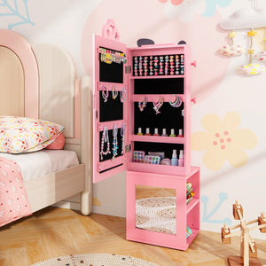 3-in-1 Freestanding Kids Jewelry Cabinet Armoire with Full Length Mirror-Pink view 2