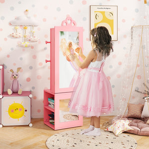 3-in-1 Freestanding Kids Jewelry Cabinet Armoire with Full Length Mirror-Pink view 3