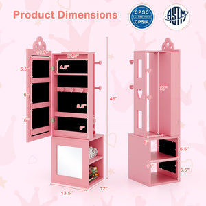 3-in-1 Freestanding Kids Jewelry Cabinet Armoire with Full Length Mirror-Pink view 4