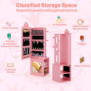 3-in-1 Freestanding Kids Jewelry Cabinet Armoire with Full Length Mirror-Pink view 6