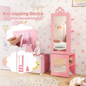 3-in-1 Freestanding Kids Jewelry Cabinet Armoire with Full Length Mirror-Pink view 7