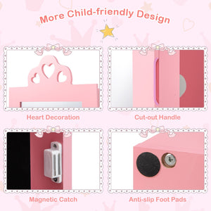 3-in-1 Freestanding Kids Jewelry Cabinet Armoire with Full Length Mirror-Pink view 8