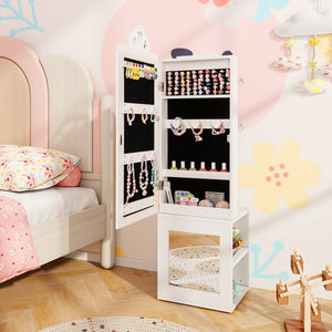 3-in-1 Freestanding Kids Jewelry Cabinet Armoire with Full Length Mirror-White view 2