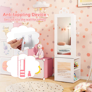 3-in-1 Freestanding Kids Jewelry Cabinet Armoire with Full Length Mirror-White view 6